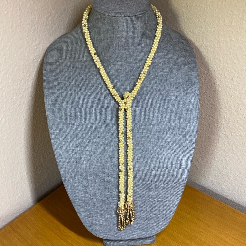 Vintage Faux Pearl Lariat Necklace
